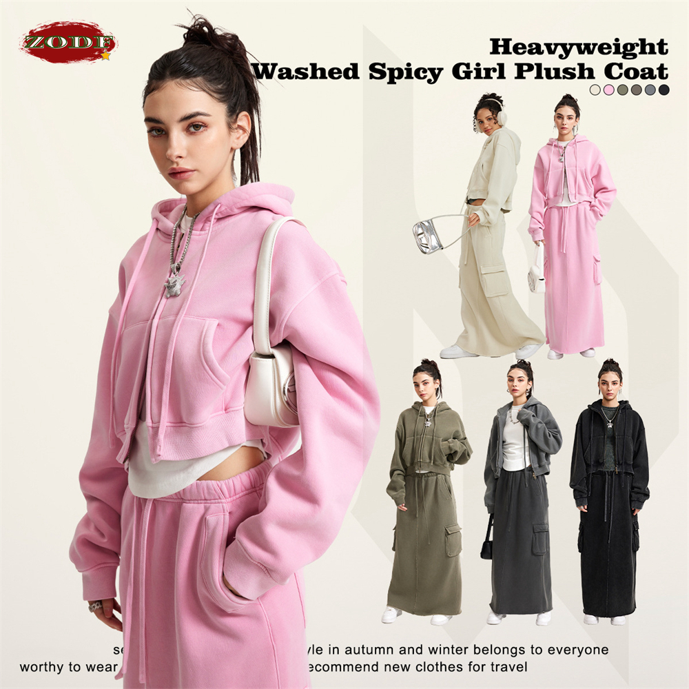 Embroidery Zip Up Hoodie - ZODF Retro 2025 Winter Women Short
