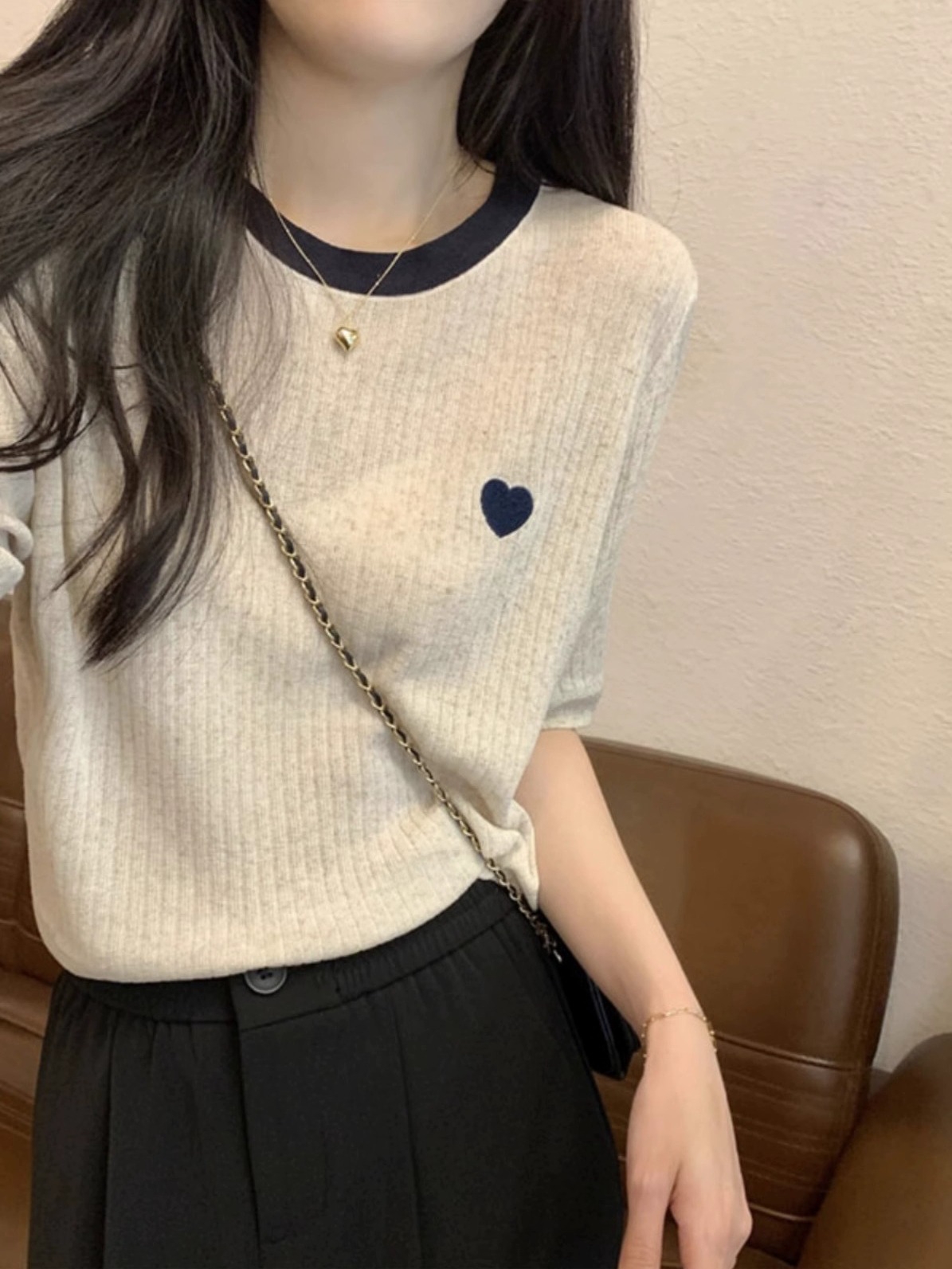 Embroidery Design Love - Knit Short Sleeve T-Shirt Women Summer
