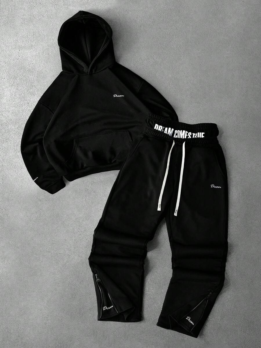 Embroidery Origin - Men Black Hoodie And Joggers Set