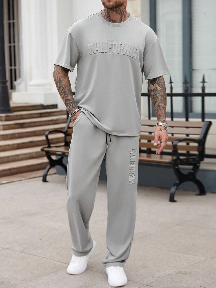Embroidery Men Shirt - Mens Casual Solid Color Letter Embossed