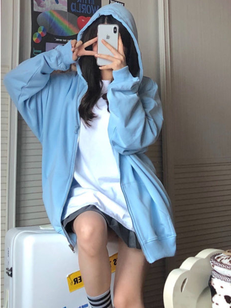 Oversized Hooded Sweatshirts K – обзор и цена Embroidery Zip Up Hoodie