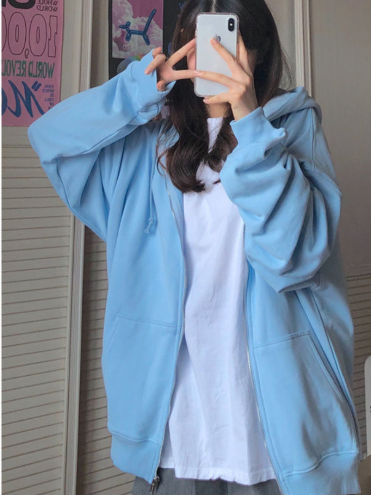 Oversized Hooded Sweatshirts K – обзор и цена Embroidery Zip Up Hoodie