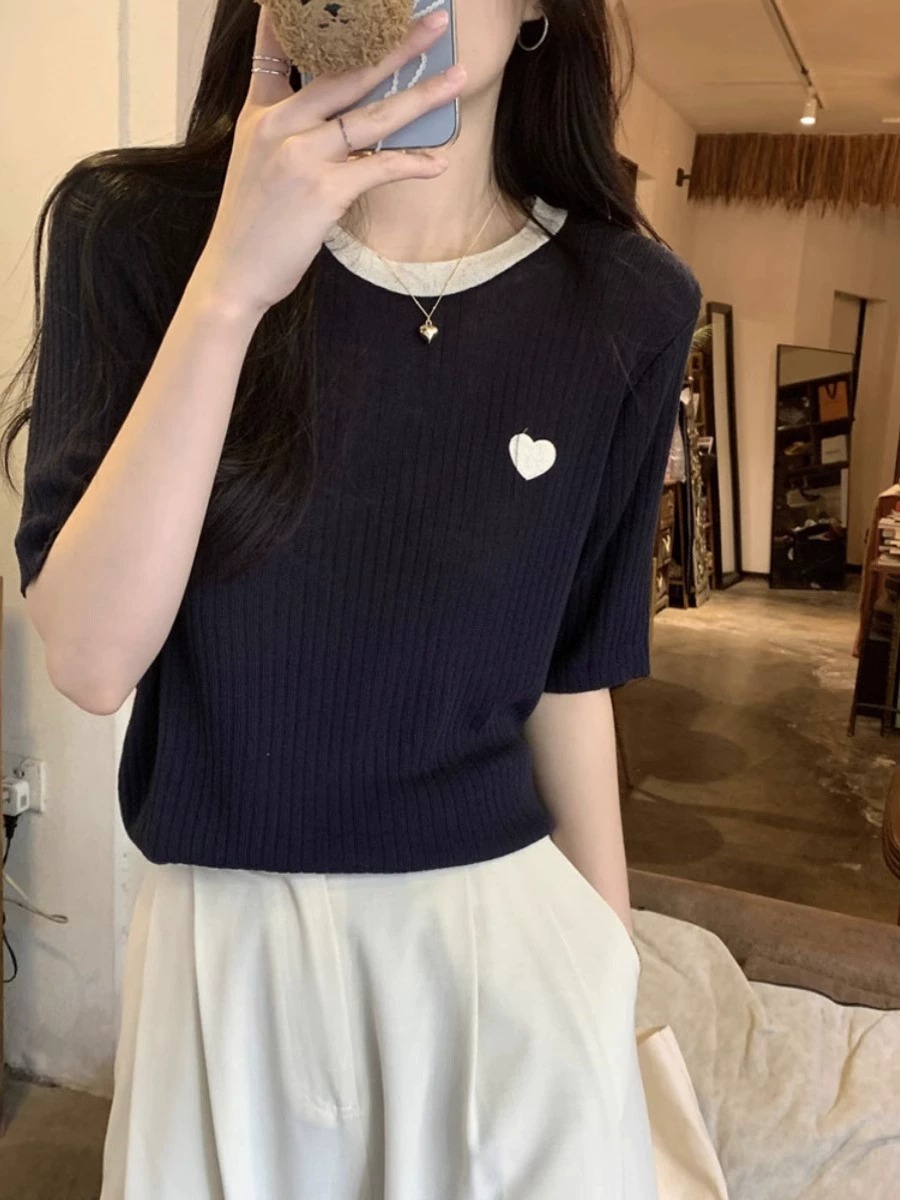 Knit Short Sleeve T-Shirt Wome – обзор и цена Embroidery Design Love