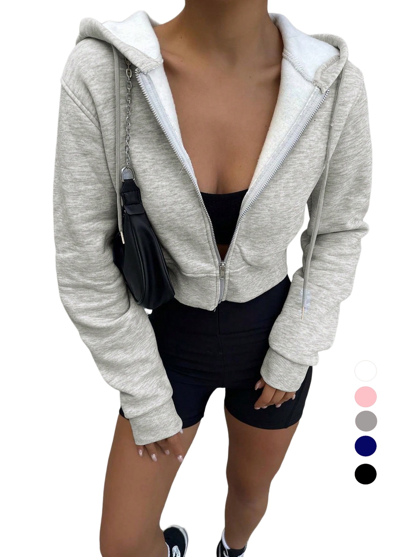 Women's Gray Cropped Zip Up Ho – обзор и цена Embroidery Zip Up Hoodie