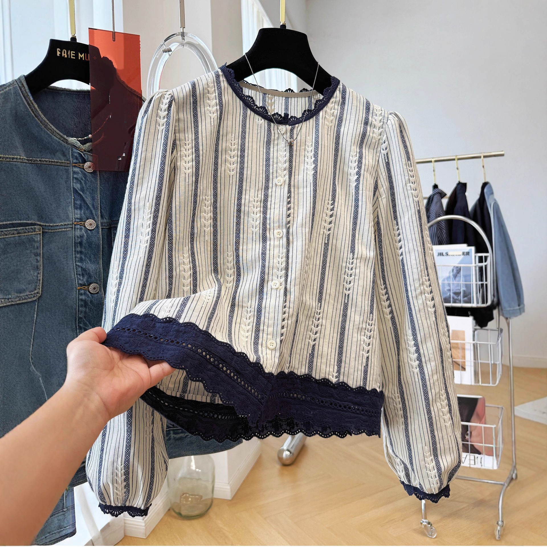 Women's Striped Lace Trim Blou – обзор и цена Embroidery Shirt
