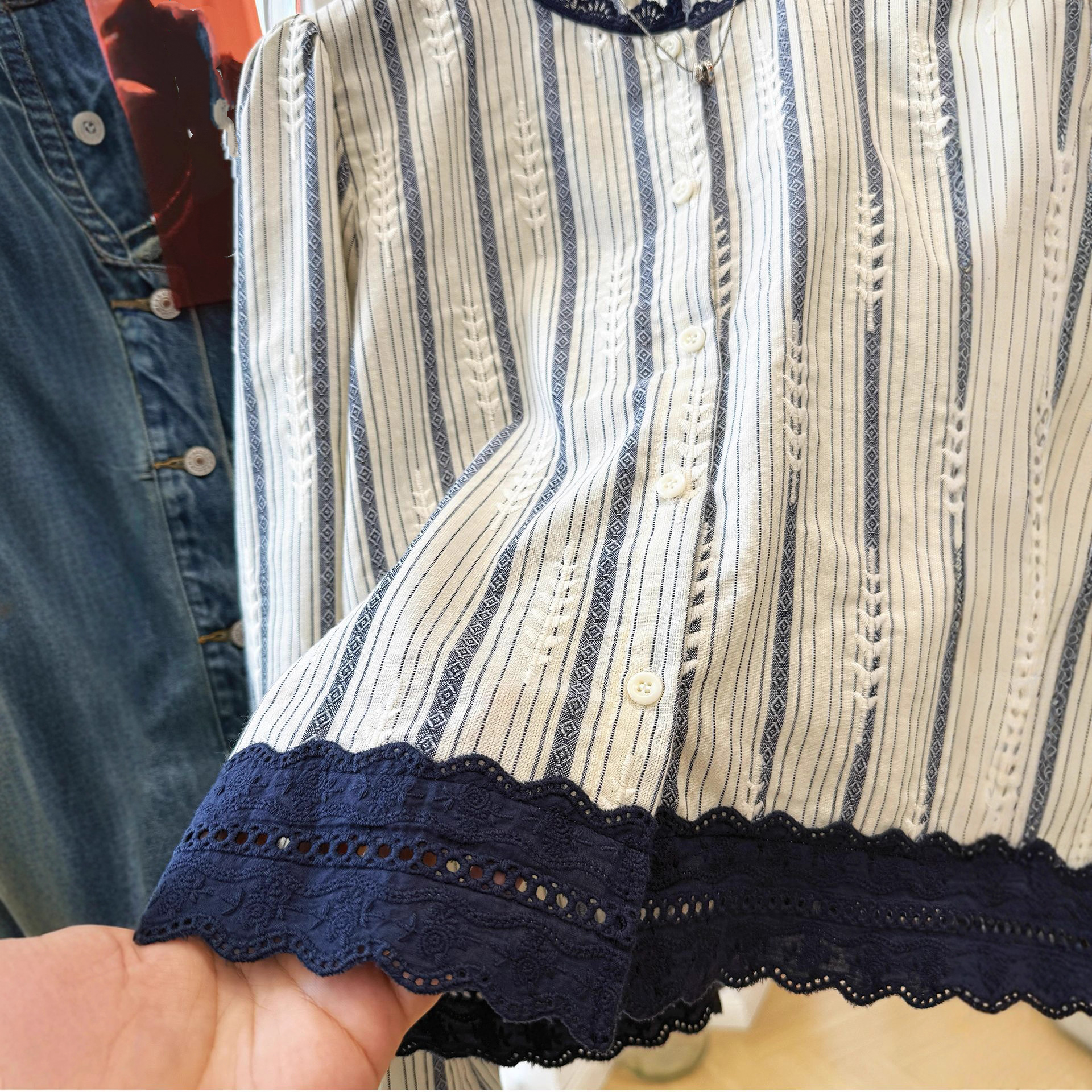Women's Striped Lace Trim Blou – обзор и цена Embroidery Shirt