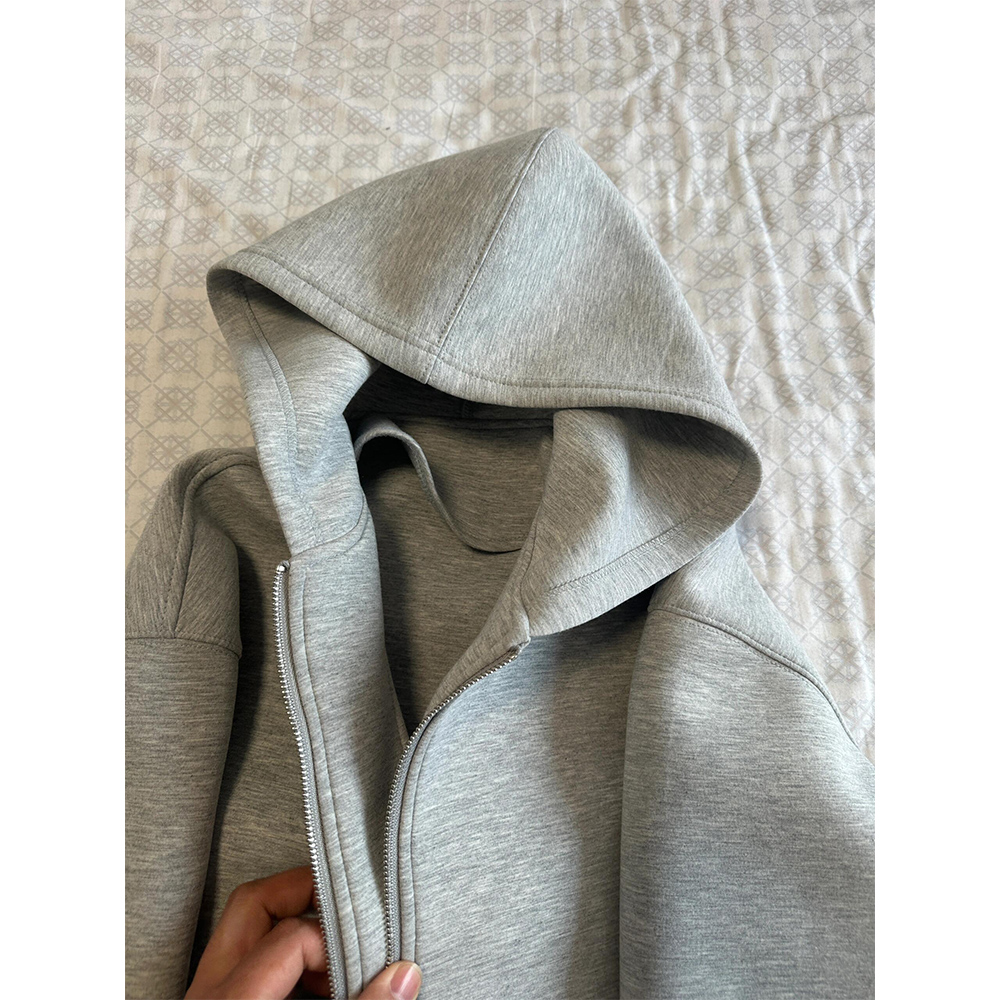 Women's Grey Hooded Coat Solid – обзор и цена Embroidery Zip Up Hoodie