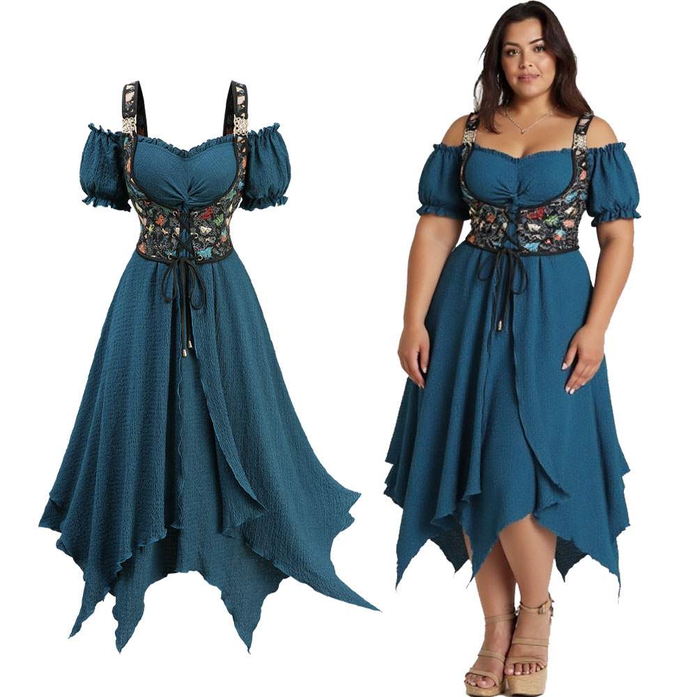 Plus Size Casual Deep Green Dr – обзор и цена Embroidery Texture