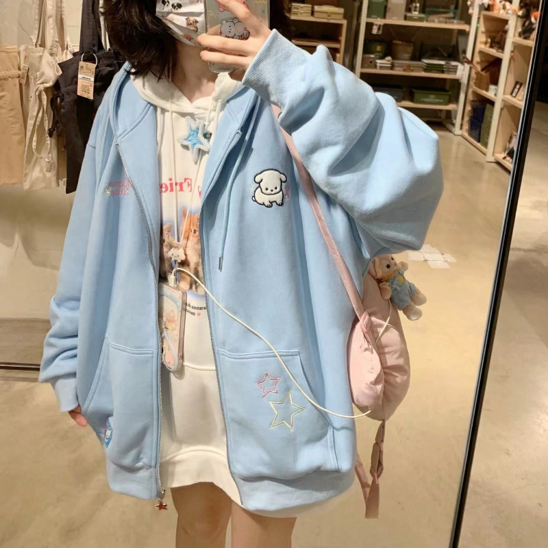 Japanese Kawaii Zip Up Hoodies – обзор и цена Embroidery Zip Up Hoodie