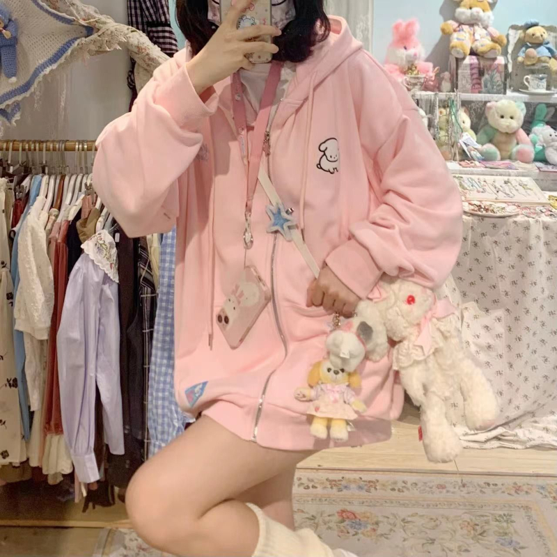 Japanese Kawaii Zip Up Hoodies – обзор и цена Embroidery Zip Up Hoodie